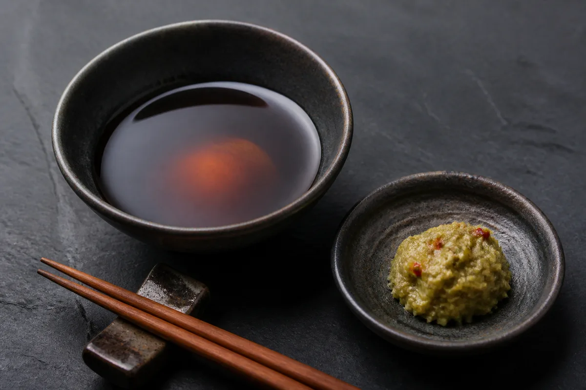 Sauce ponzu et pâte de yuzu kosho dans deux bols